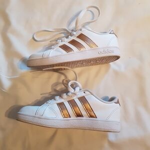 Adidas size 11K white leather shoes